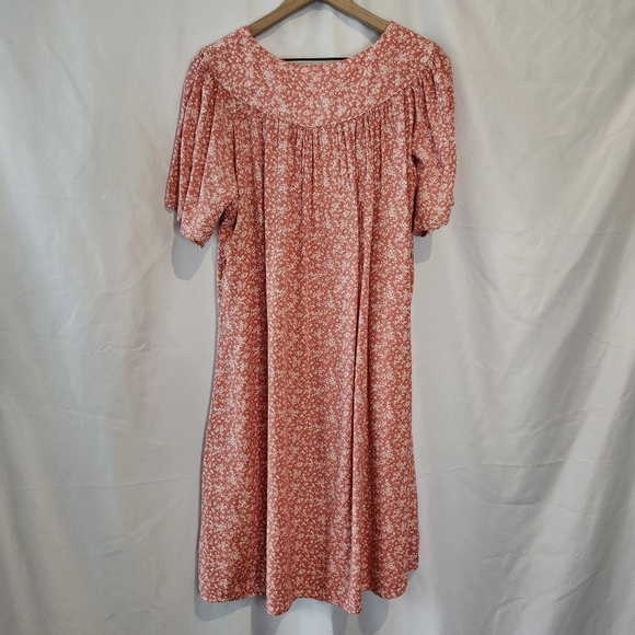 Pink Rose White Ditzy Floral Womens Sleep Dress Size XL Cozy Pajamas Housecoat - Picture 8 of 9